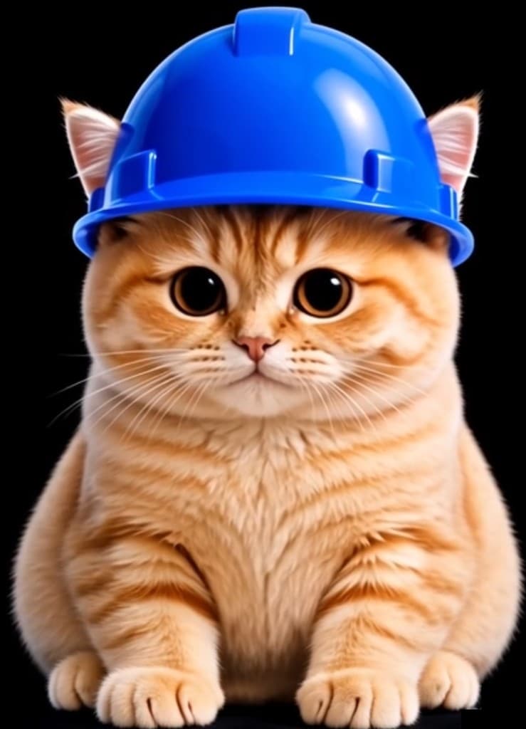 Basecat wearing a blue hard hat